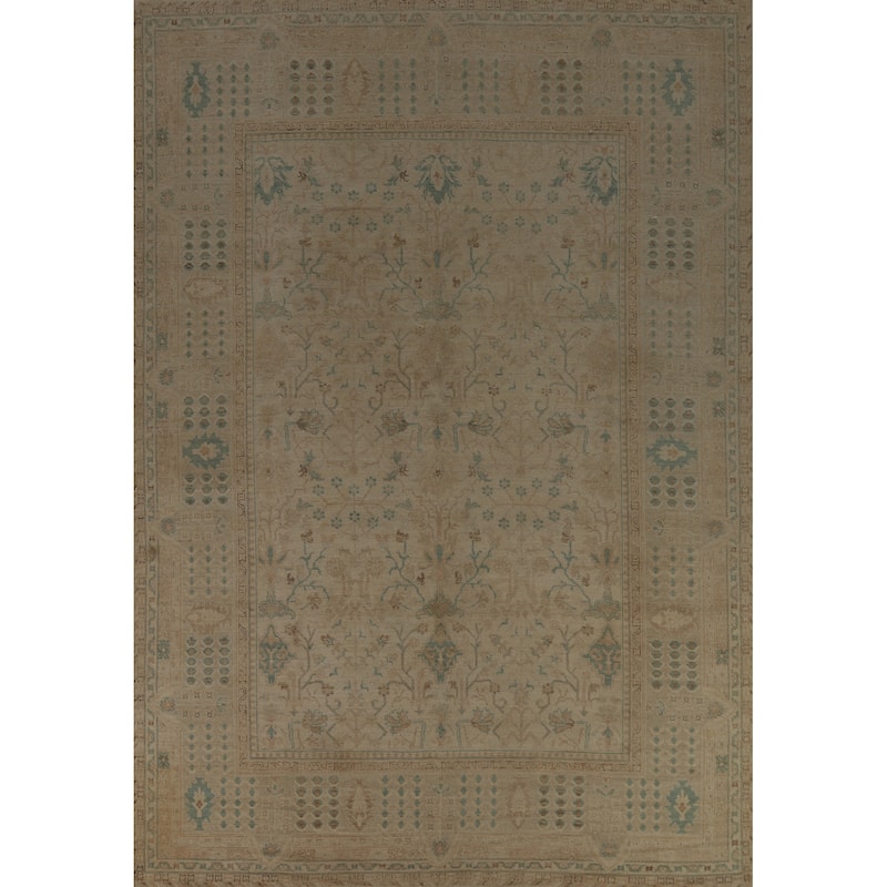 Vegetable Dye Oushak Turkish Rug Handmade Floral Wool Carpet - 9'0" x 12'4"