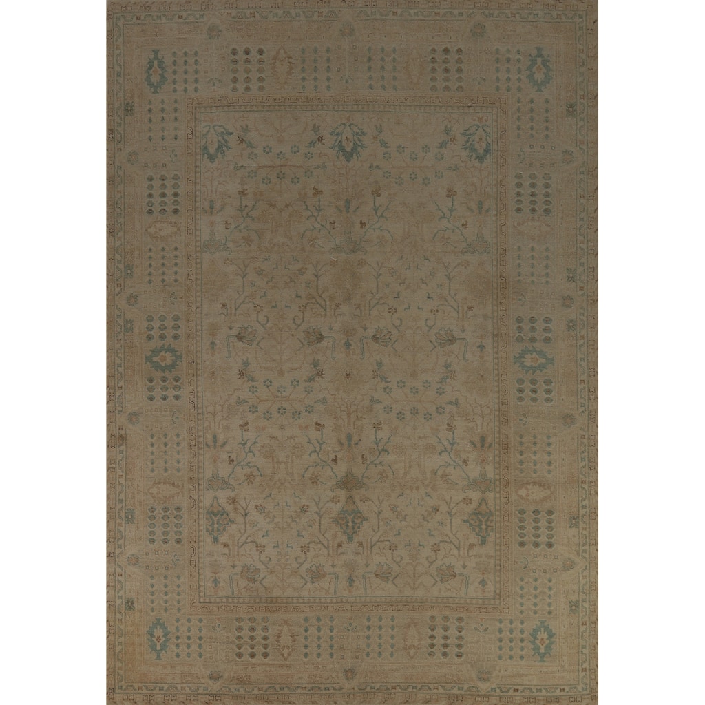 Vegetable Dye Oushak Turkish Rug Handmade Floral Wool Carpet - 9'0" x 12'4"