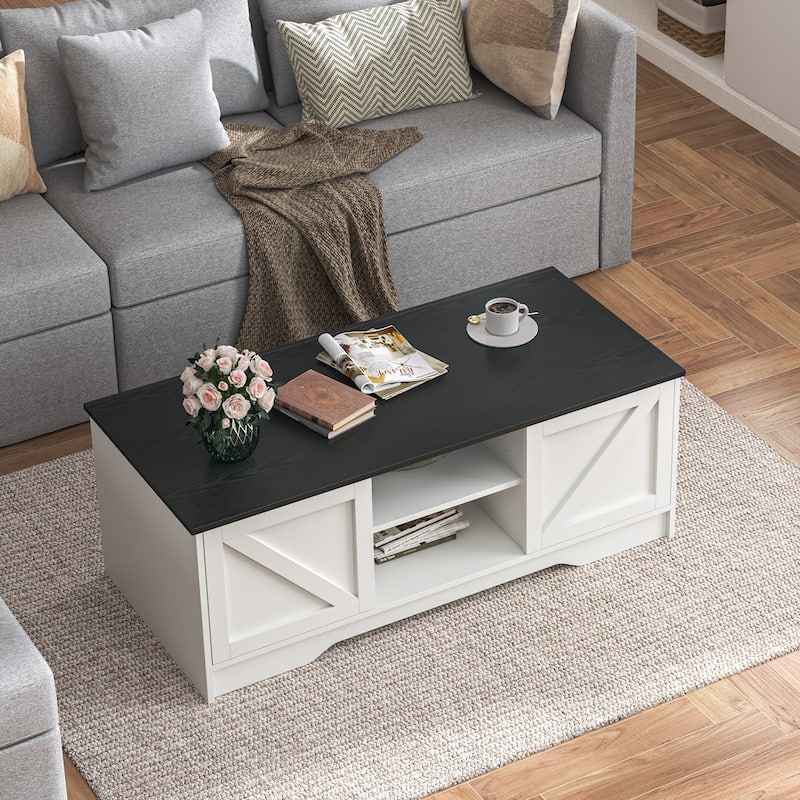 47" Rustic Farmhouse Coffee Table with Storage & Sliding Doors