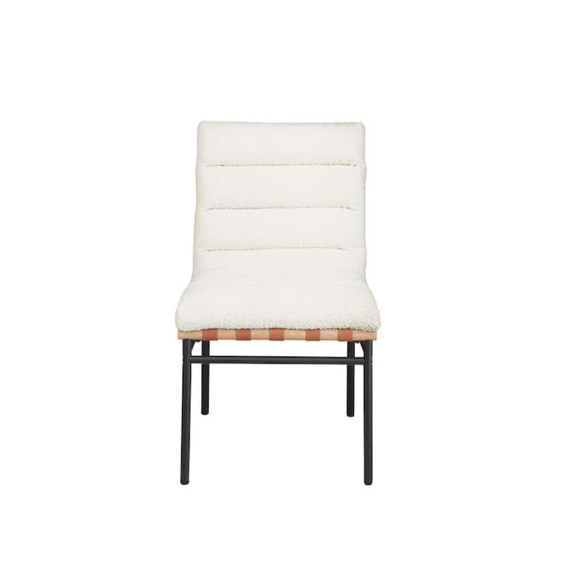 Kive Dining Chair Set of 2, Black Iron Legs, White Channel Tuft Boucle