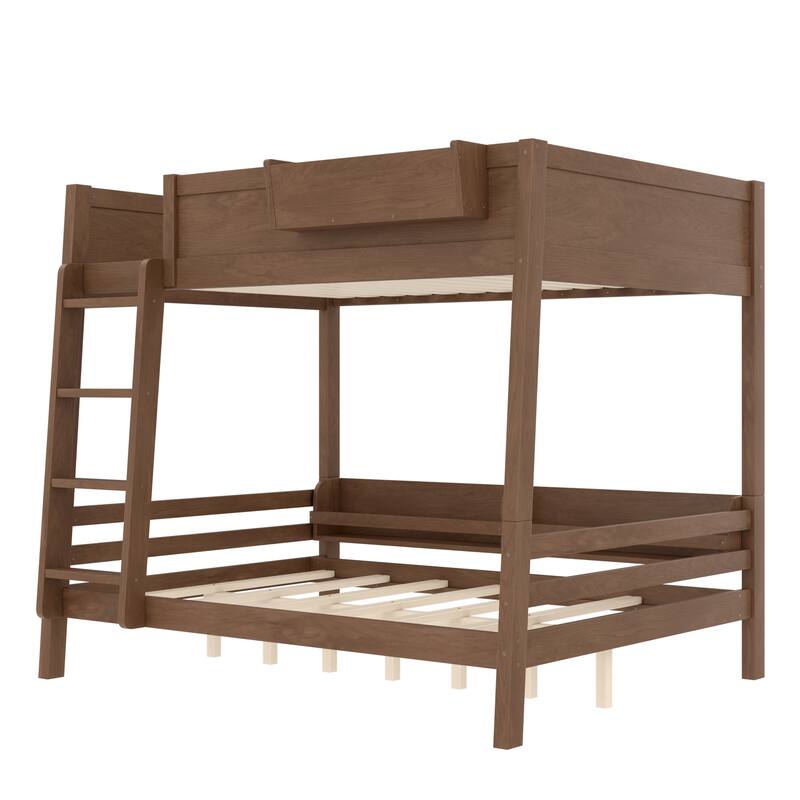 Full Bunk Bed With Storage Shelf and Bookshelf,Wood Bunk Bed with Ladder and Guardrails,Detachable Design