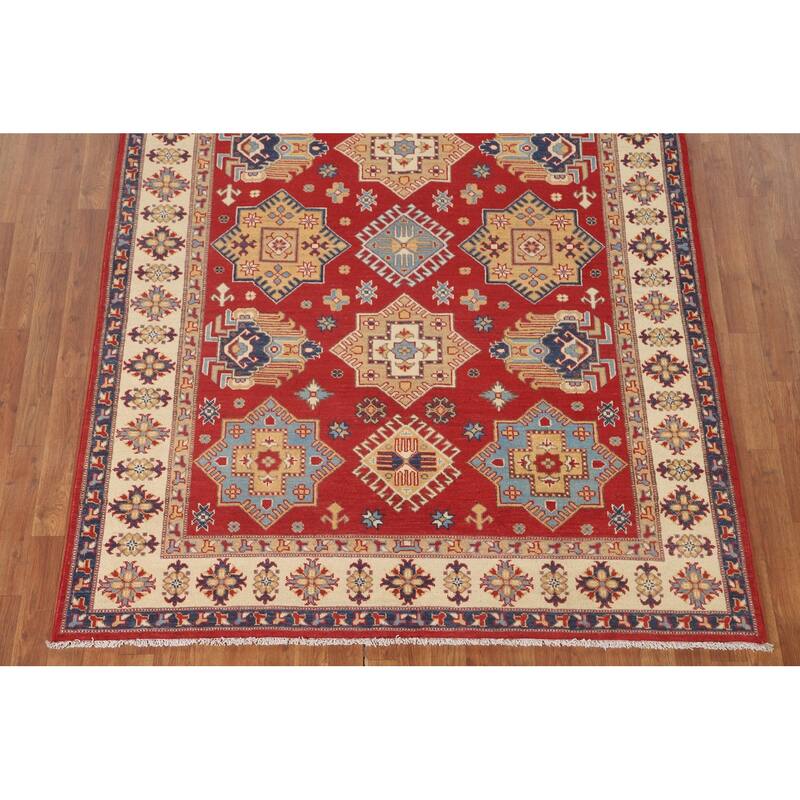 Red Traditional Kazak Area Rug Handmade Wool Carpet - 5'6" x 7'7"