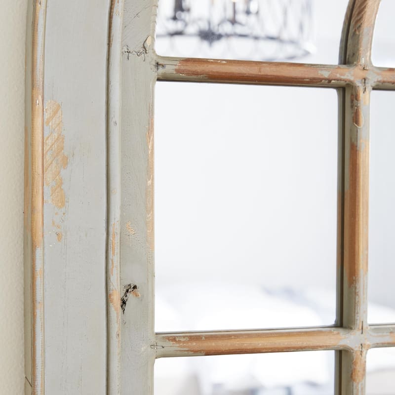 Wood Window Pane Inspired Wall Mirror with Arched Top and Distressing - Gray or White - Roche River Decor