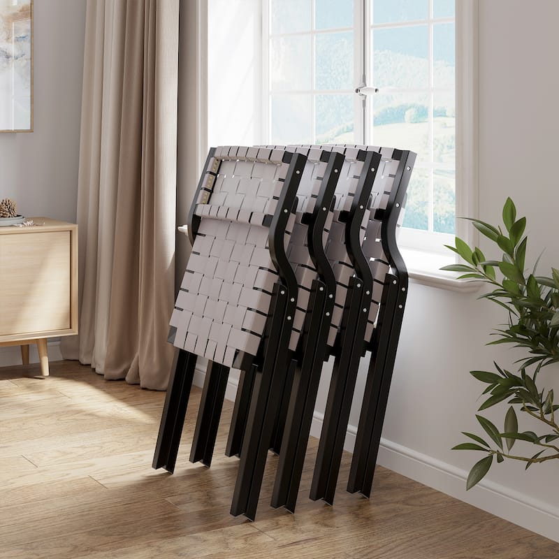 Foldable Chairs Wooden Stackable Dining Chairs for Kitchen & Dining Room Chair Woven Seat & Webbing Back, Dining Chair Set of 2