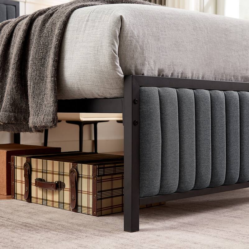 VECELO Twin Size Bed Frame Faux Leather Upholstered Platform Bed Twin Size Bed Set of 2