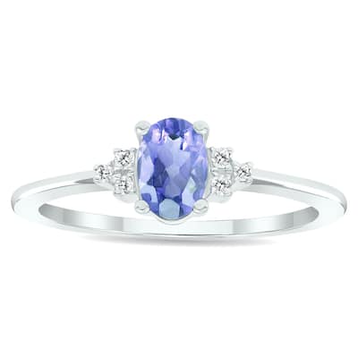 Women's Tanzanite and Diamond Half Moon Ring in 10K White Gold