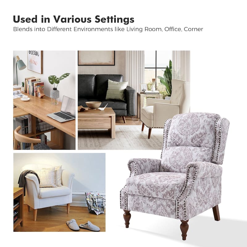 Terri Classic Cutaway Arms with Nailheads Manual Recliner for Living Room by HULALA HOME