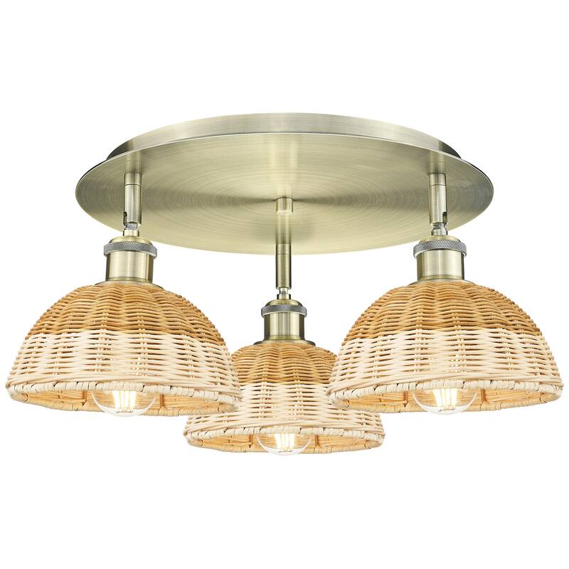 Innovations Lighting 516-3C-9-20 Bristol Natural II Semi-Flush Bristol - Antique Brass / Natural