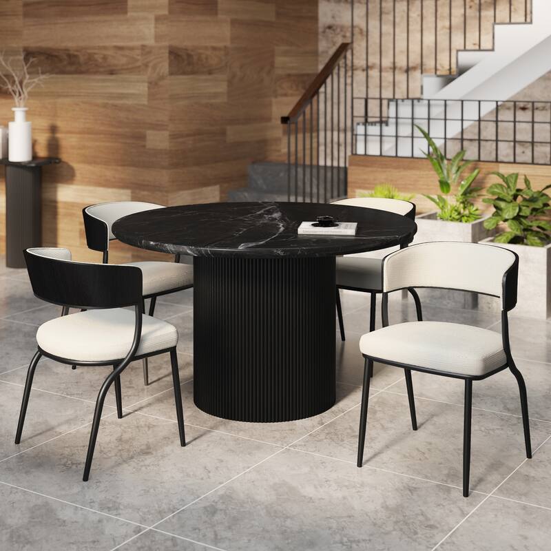 Modern Performance Fabric & Bentwood & Metal Dining Chair, Set of 4 - Dark Beige & Black