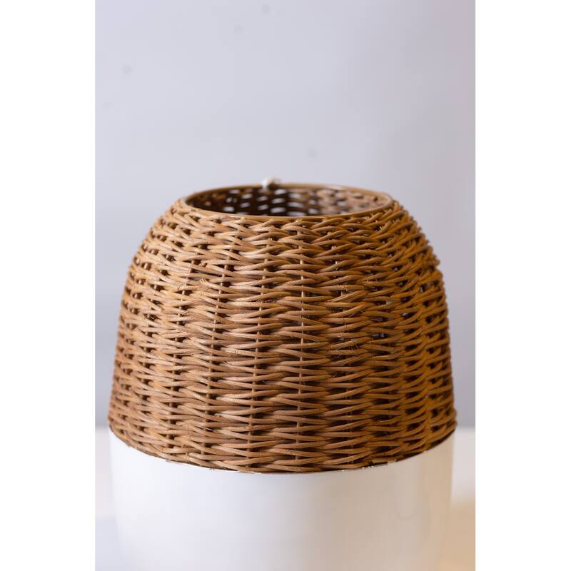 Textured Iron Cane Vase - 8" - Beige and White