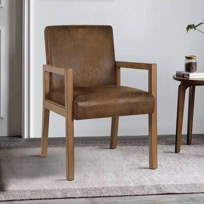 Vintage Upholstered Mid-Back Accent Chair with Armrest Distressed Side Chair, Brown - N/A