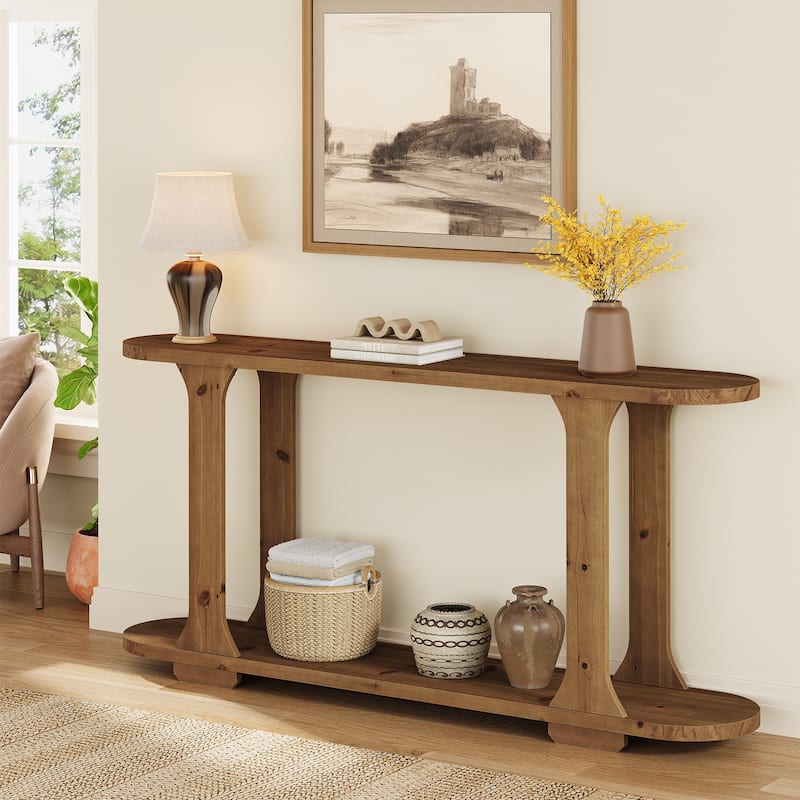 63 Inch Solid Wood Console Table, Farmhouse Couch Table Behind Sofa