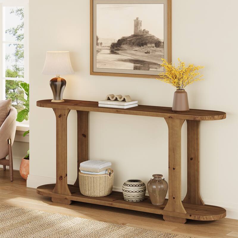Farmhouse 63 Inch Solid Wood Console Table ,Couch Table Behind Sofa - Brown