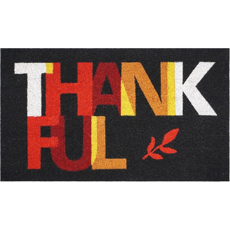 HomeRoots 17" X 29" Natural And Brown Thanksgiving Outdoor Coir Door Mat - 17.00' X '29.00