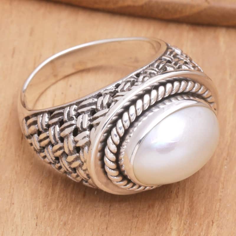 Novica Handmade White Wave Cultured Pearl Cocktail Ring