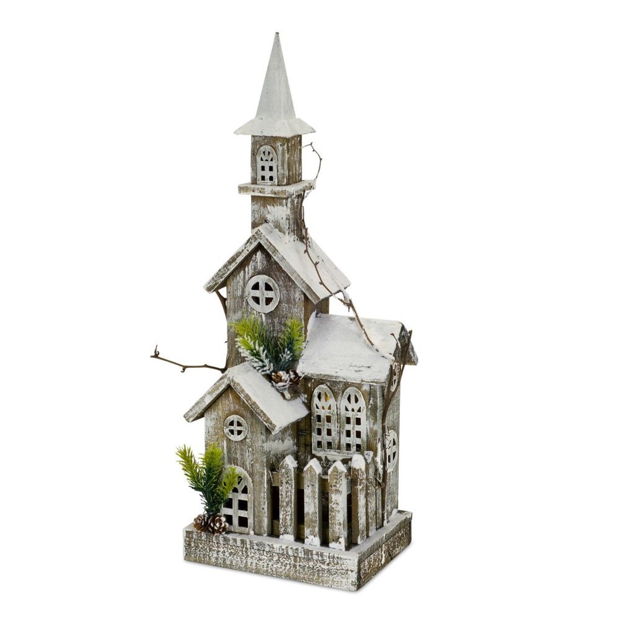 Shop 24 Pale Gray And Green Church With Pine Christmas Table Top