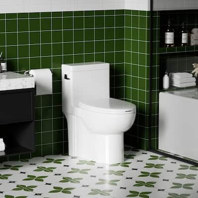 1.28Tornado Flush One-piece Toilet Elongated,Siphonic Side Press Single Flush,17" ADA Chair Height Seat