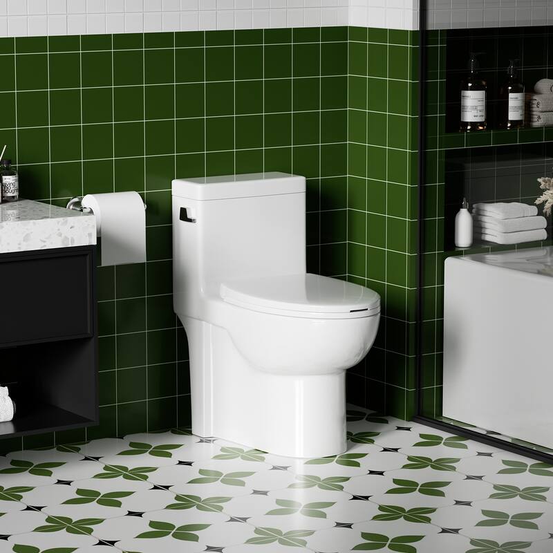 Anmytek One Piece Elongated Toilet Tornado Flush 1000g MAP ADA 17 Inch Soft Closing Seat 1.28 GPF Side Press - Gloss White