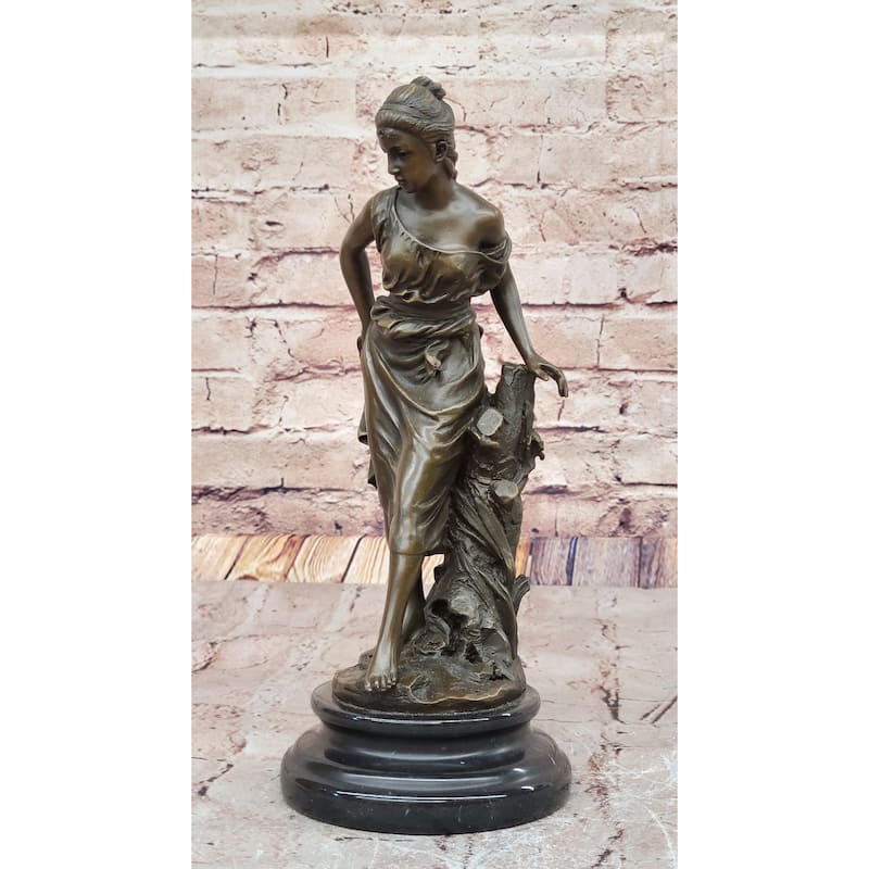 Elegant Young Woman In Flowing Gown Bronze Sculpture Signed A. Carrier