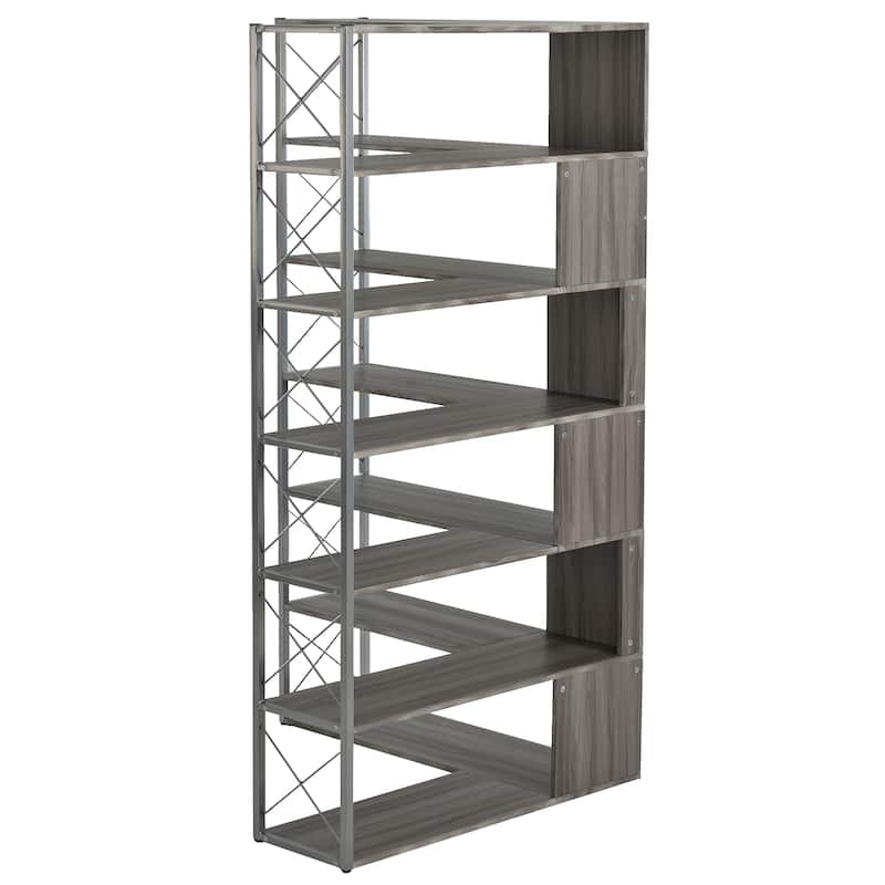 Industrial 7-Tier L-Shaped Corner Bookcase Home Office Bookshelf