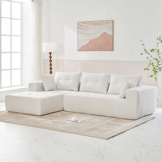 Sectional Sofa Modern Linen Fabric L-Shaped Corner-Sofas Set Reversible ...