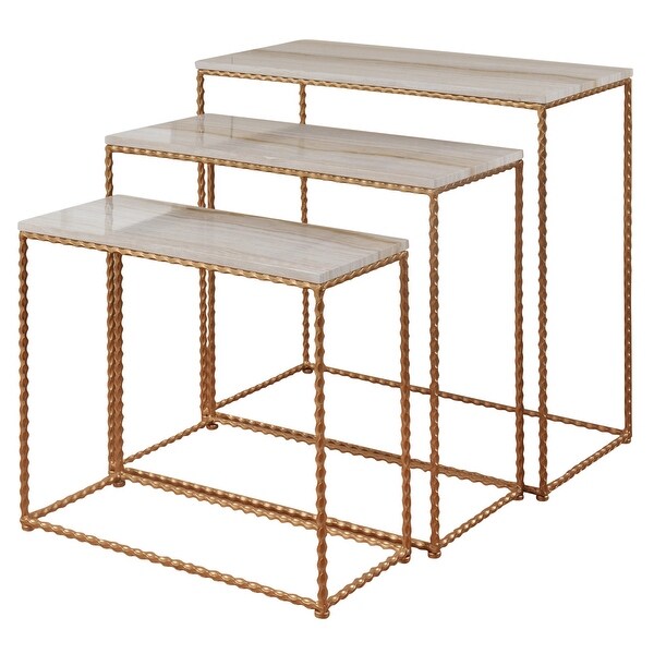 StyleCraft SC-SF234962 Multiple Sized Wood and Steel Nesting Table - - Set of (3) - Faux Marble