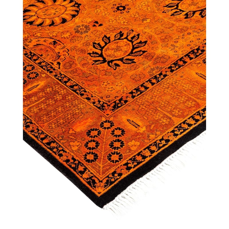 Overton Hand Knotted Wool Vintage Inspired Modern Contemporary Overdyed Orange Runner Rug - 3' 2" x 13' 2"