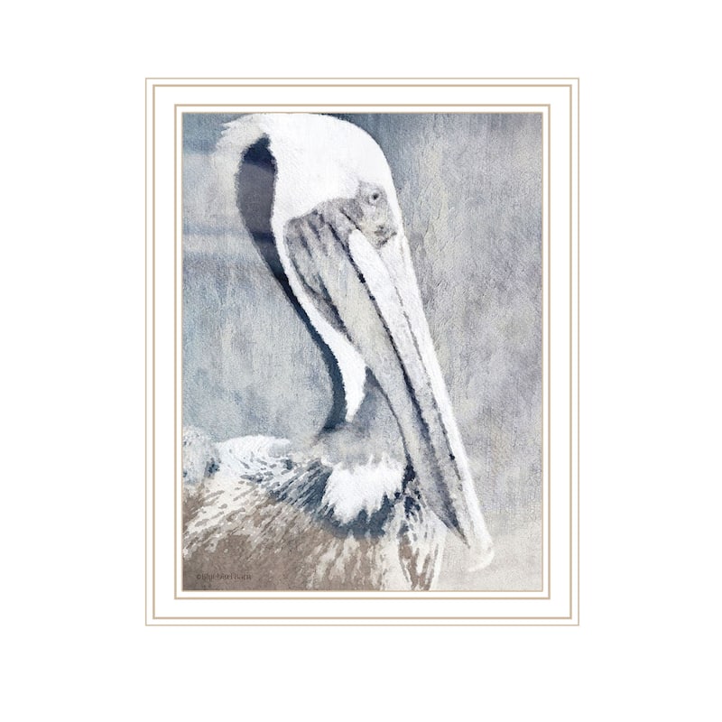 TrendyDecor4U Contemporary "A Pelicans Waits for Food" Framed Print Wall Art - White