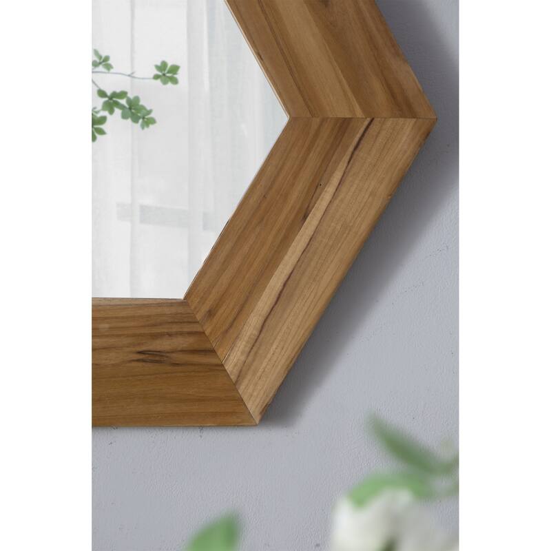 Hexagon Mirror with Natural Wood Frame