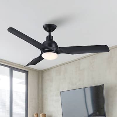 52" Black ABS 3-Blade Modern Dimmable LED Ceiling Fan with Remote