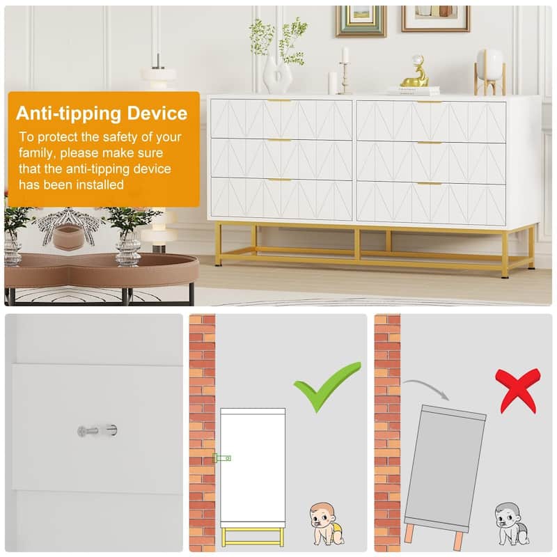 6-Drawer Fabric Dresser, with Wide Drawers and Metal Handles