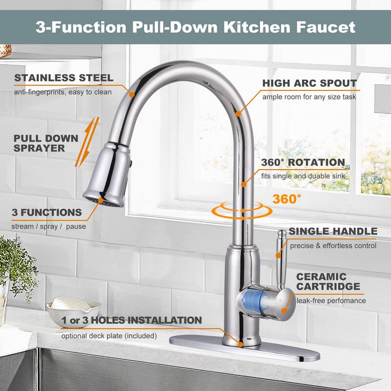 WOWOW Pull Down Sprayer Kitchen Faucet