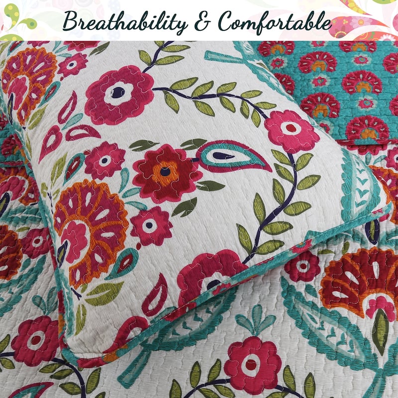 Cozy Line Santa Barbara Floral Print Reversible Cotton Quilt Bedding Set