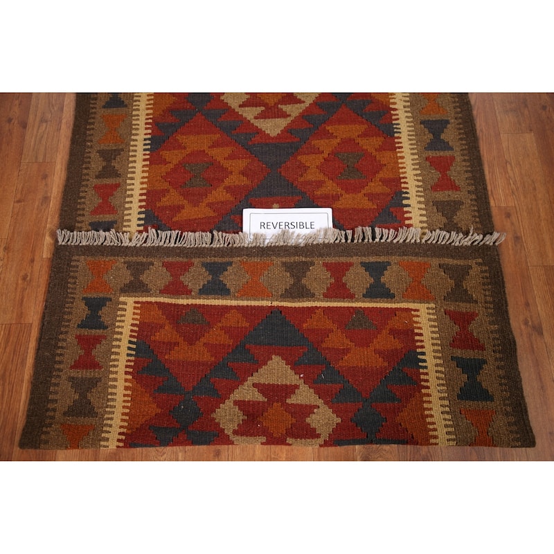 Reversible Red Kilim Oriental Area Rug Flat-weave Tribal Wool Carpet - 3'3" x 5'2"