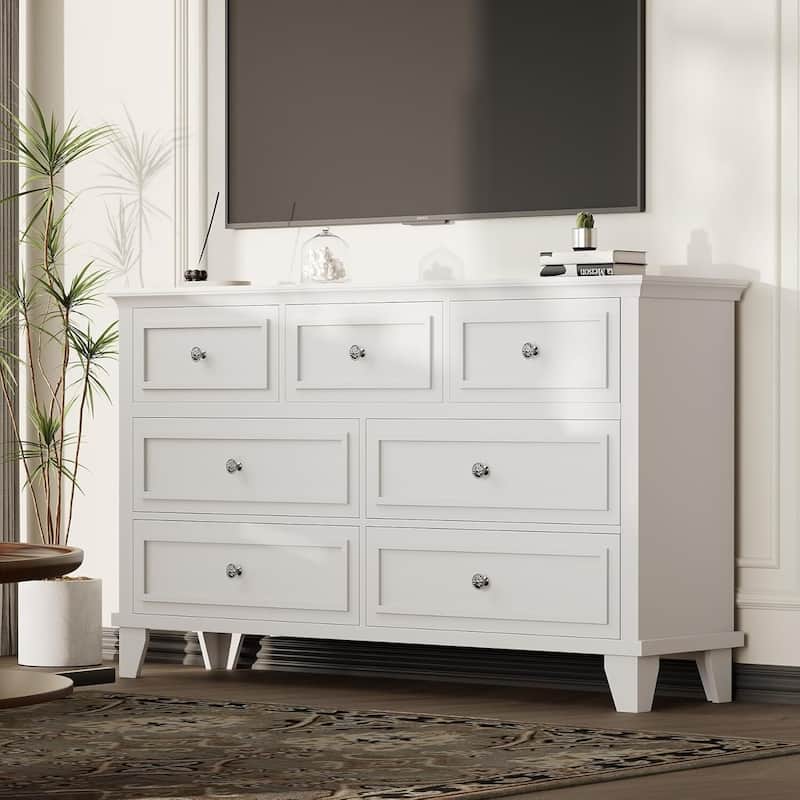 7 Drawer Dresser, Wooden Storage Chest of Drawers for Bedroom, Living Room, Hallway - White