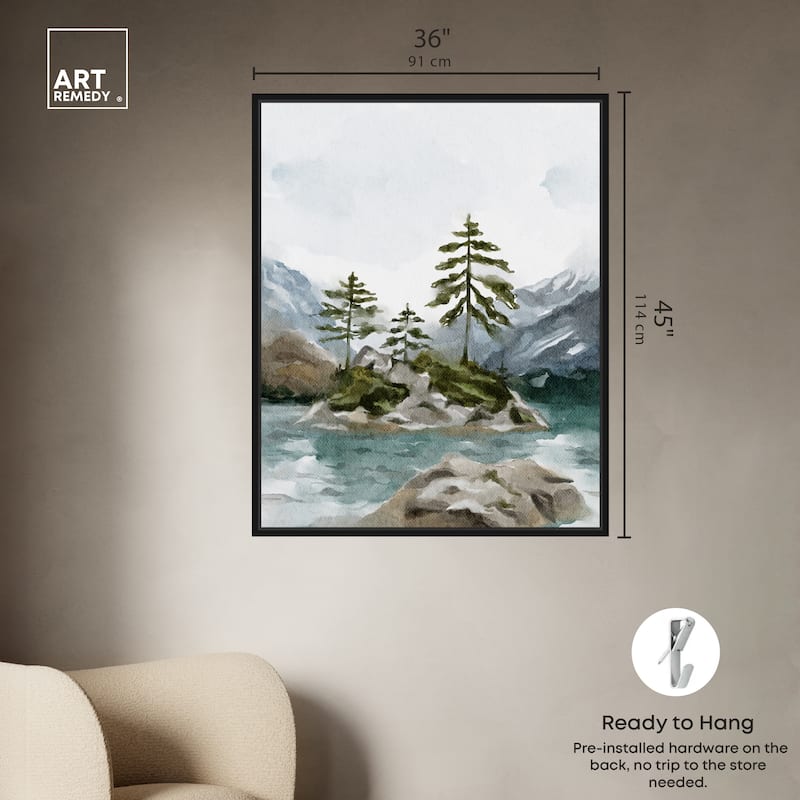 Art Remedy Cold Winter Lake Framed Landscape 1 Piece Canvas Wall Art Watercolor Style
