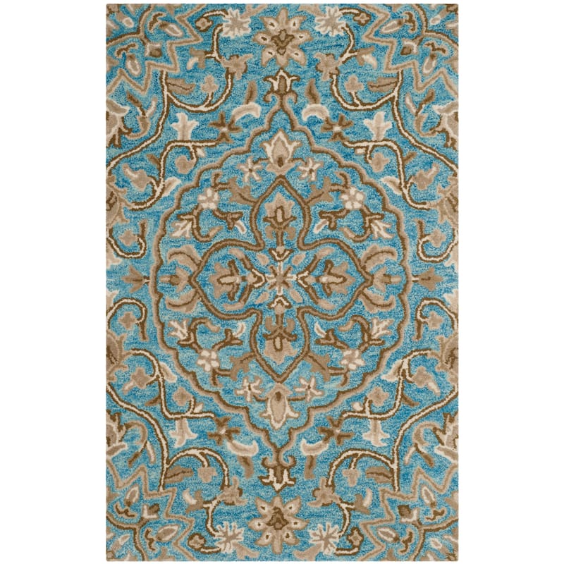 SAFAVIEH Handmade Bella Zaharinka Modern Floral Wool Rug - 2'6" x 4' - Blue/Taupe