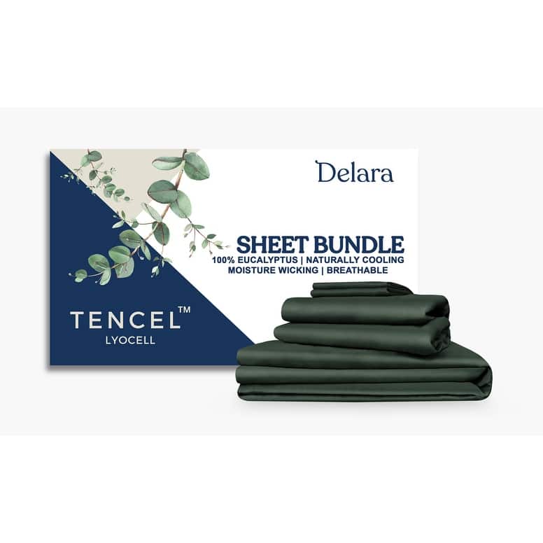 Delara 100% Eucalyptus Lyocell Tencel Bedding Sheet Bundle, Naturally Cooling, Super Soft, Moisture-Wicking, Smooth & Breathable