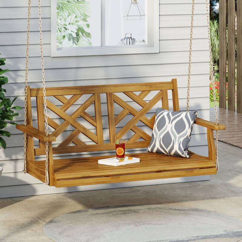 Alejandro Acacia Wood Porch Swing - 49" Teak Outdoor Swing with 800lb Capacity