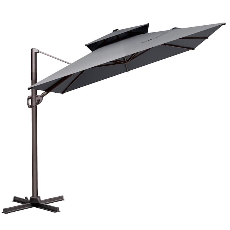 VredHom 9x11 FT Outdoor Double Top Cantilever Offset Patio Umbrella - DarkGrey