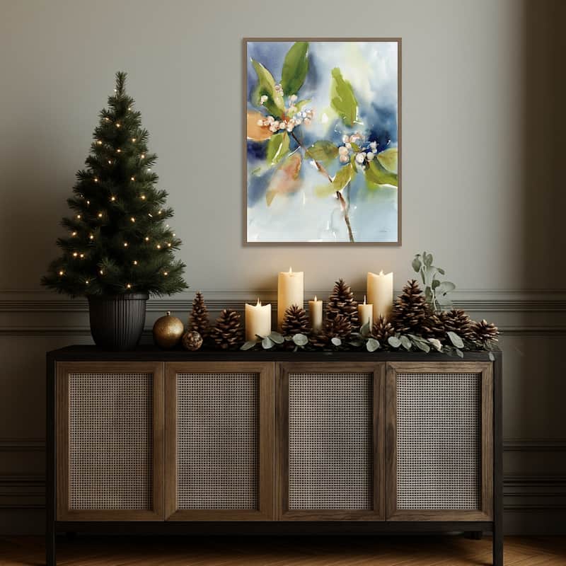 Winter Berries by Katrina Pete (23 x 30 in.), Framed Canvas Wall Art Print - Sylvie Dark Gold