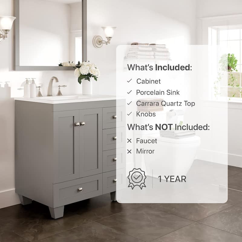 Eviva Acclaim 28 in. Bath Vanity with White Carrara Quartz Top