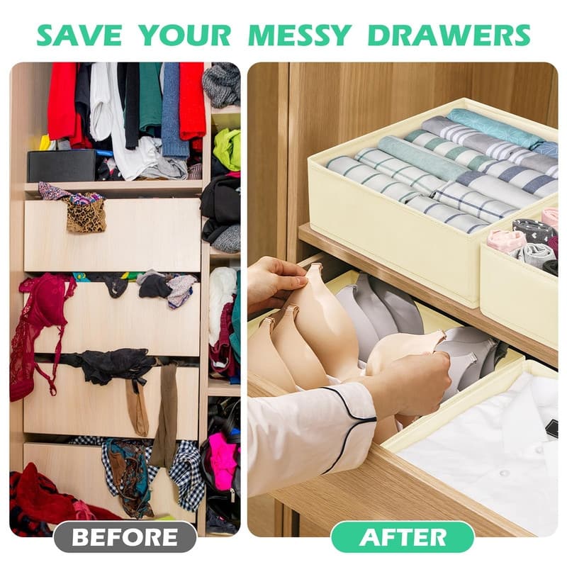 16-Pack Fabric Drawer Organizers - 3 Sizes for Clothes & Underwear
