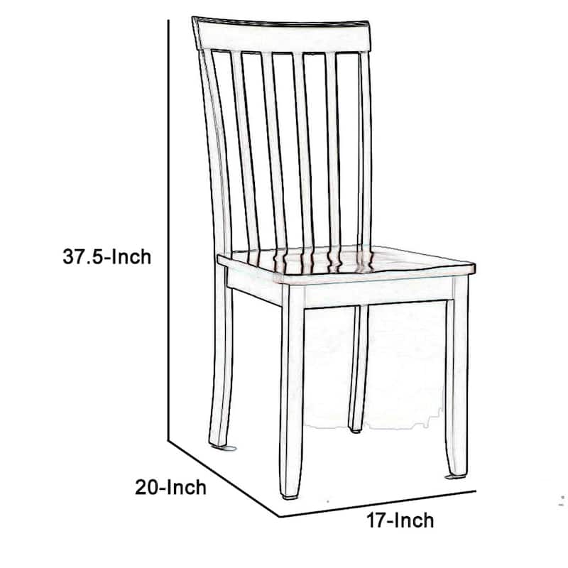 Wooden Seat Dining Chair with Slatted Backrest, Set of 2 - 20 H x 37.5 W x 17 L Inches