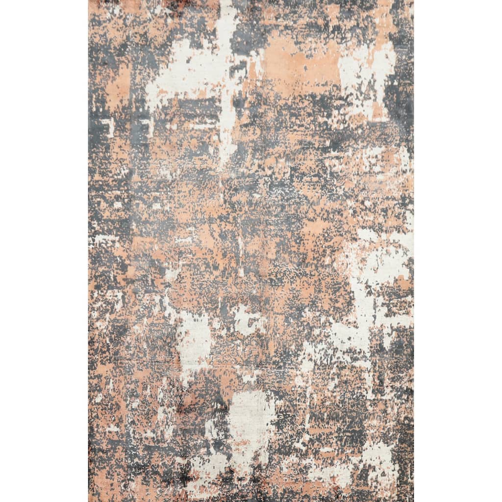 Hand Knotted Oriental Viscose Silk Carpet Modern Abstract Peach Abstract Area Rug - 7' 7'' X 5' 6''