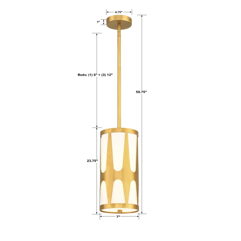 Royston 1 Light Antique Gold Pendant - 7"W x 14"H x 7"D