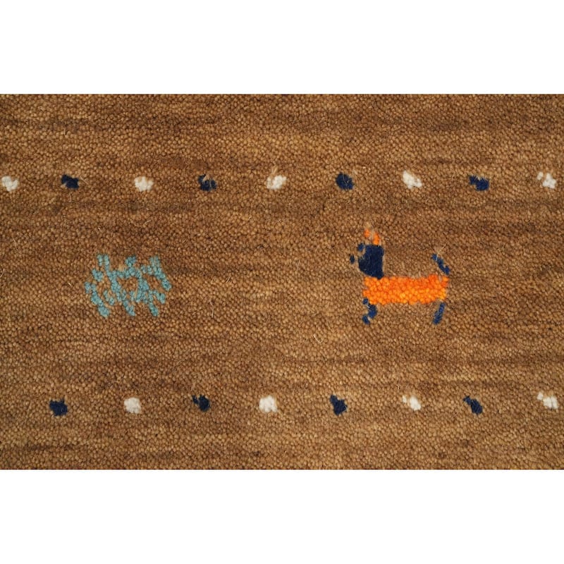 Hand Knotted Oriental 100% Wool Carpet Tribal Animal Pictorial Brown Gabbeh Area Rug - 8' 1'' X 4' 1''