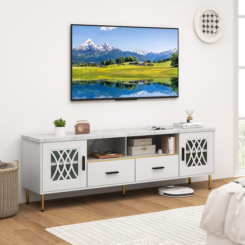 Gymax Modern Faux Marble Entertainment Center 71-Inch TV Stand for