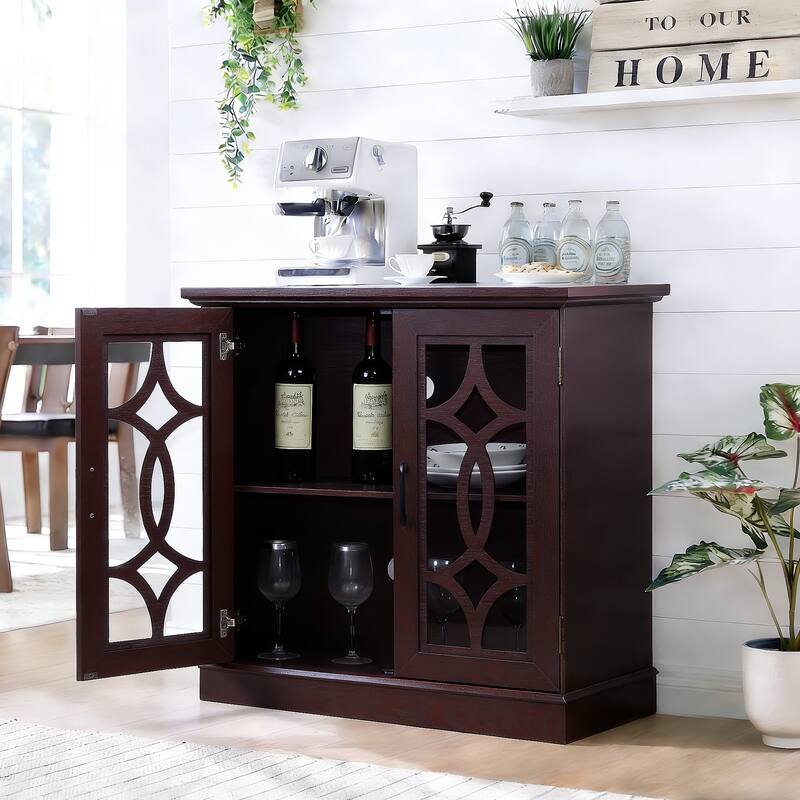 Spacious size sideboard 2 clear tempered glass doors buffet with adjustable shelf