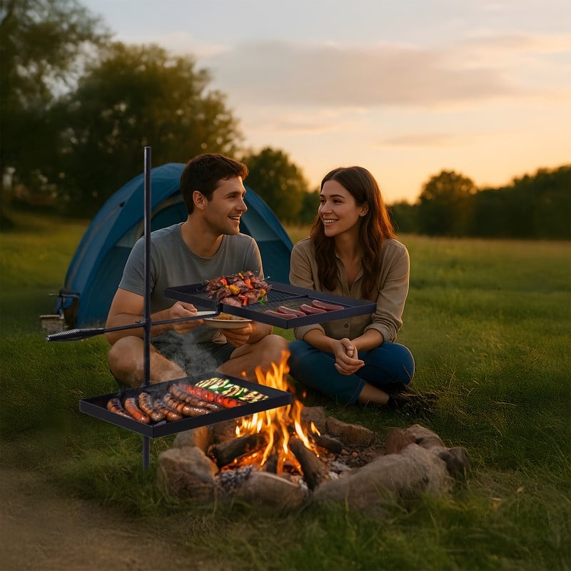 Swivel Campfire Grill Skillet Combo Portable Heavy Duty Camping Grill Grate